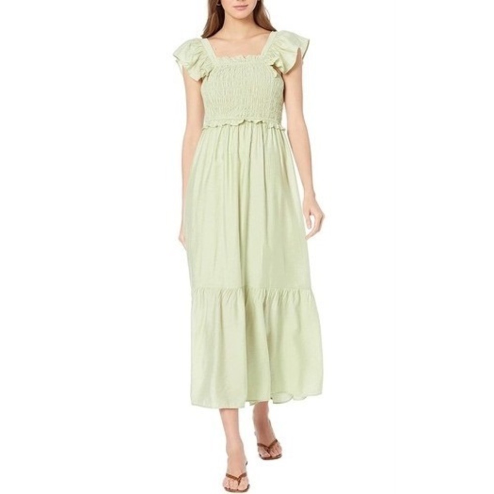 Moon River Tiered Maxi Dress Women XS Pale Green Smocked Ruffles Cottagecore